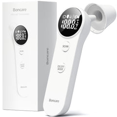 Boncare empaque frontal mostrando el termómetro y accesorios, facilidad de uso