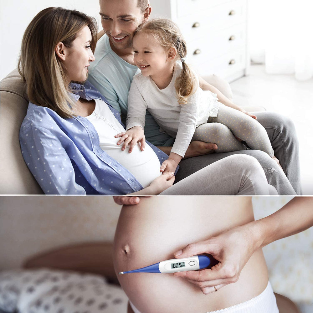 Boncare termómetro en uso simulado junto a bebé para medición rápida y cómoda