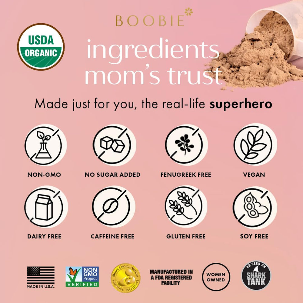Boobie Brands etiqueta nutricional visible para revisar macronutrientes