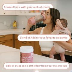 Boobie Brands mujer embarazada disfrutando un batido, energía y conveniencia diaria