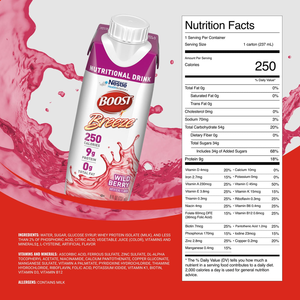 BOOST Breeze detalle del envase con tapa visible, fácil apertura y consumo inmediato