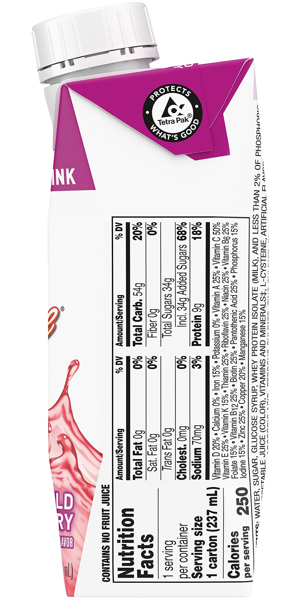 BOOST Breeze Wildberry envase junto a un vaso para comparar tamaño y porción