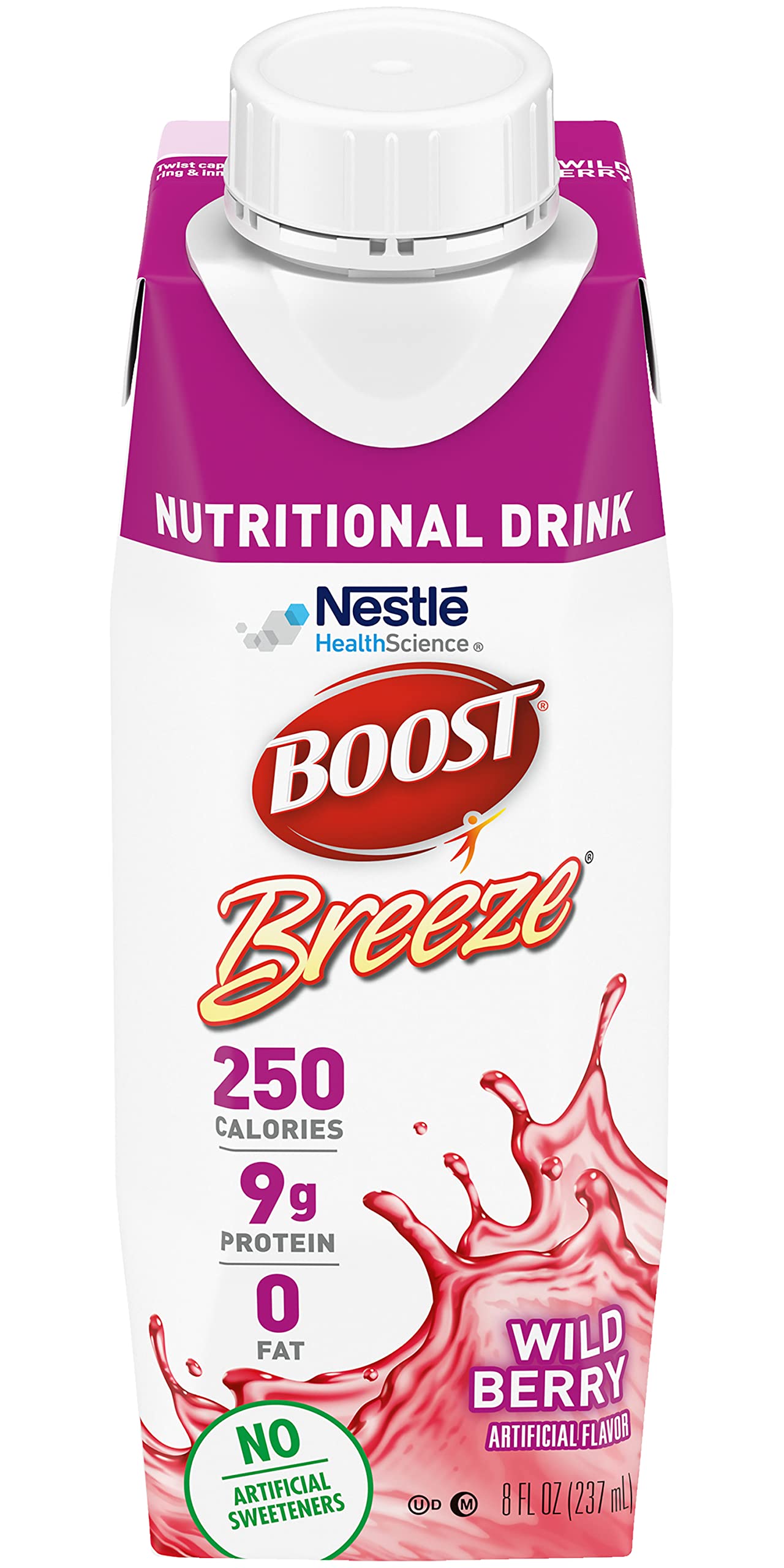 BOOST Breeze Wildberry etiqueta lateral con información nutricional visible