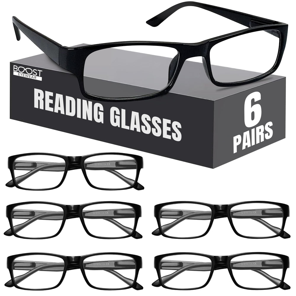 Boost Eyewear vista frontal montura negra, elegante y versátil