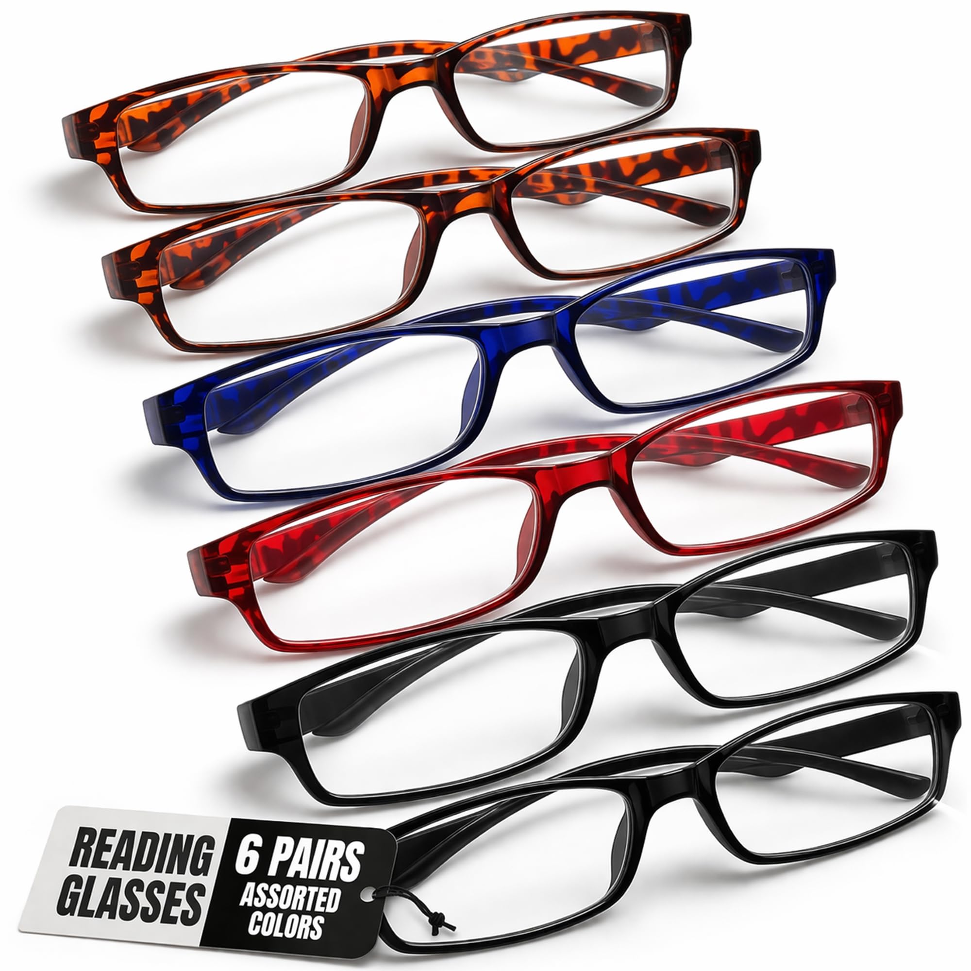 Boost Eyewear pack frontal mostrando las seis gafas y colores variados, ideal para repuestos