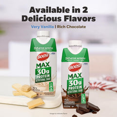 BOOST etiqueta nutricional de BOOST MAX mostrando 30 g proteína y vitaminas