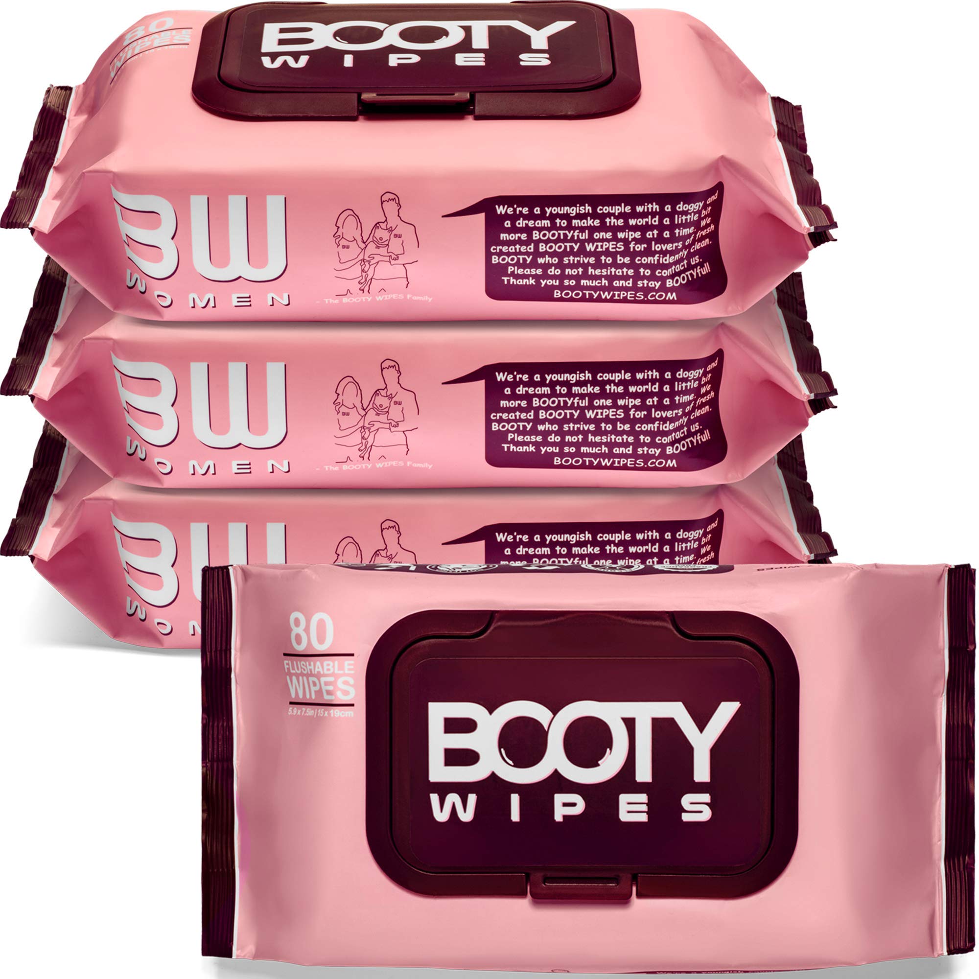 BOOTY WIPES frente del paquete mostrando cantidad y presentación, práctico para llevar