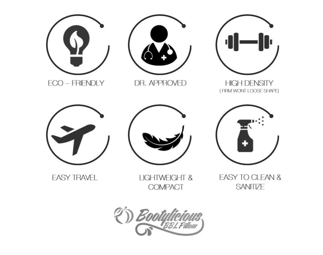 Bootylicious BBL Pillow junto a regla para comparar tamaño y portabilidad