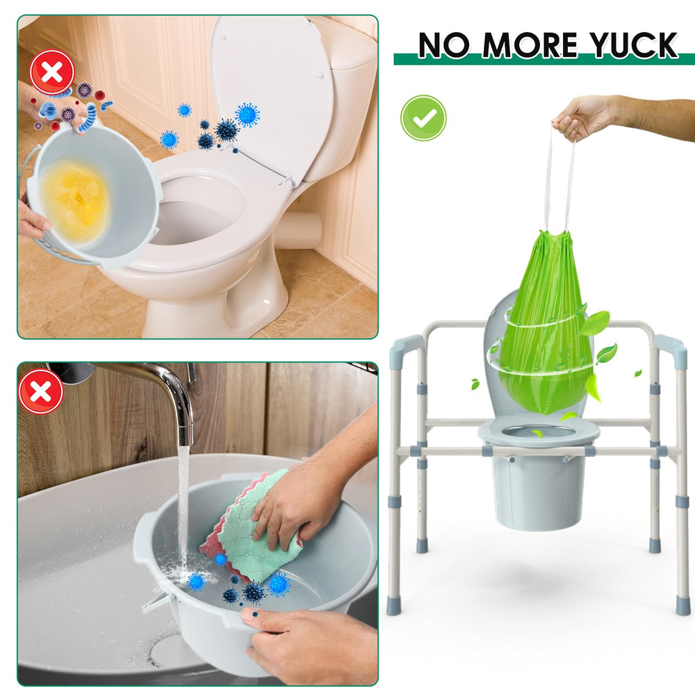 BOOWOO bolsa colocada en commode demostrando ajuste universal y limpieza