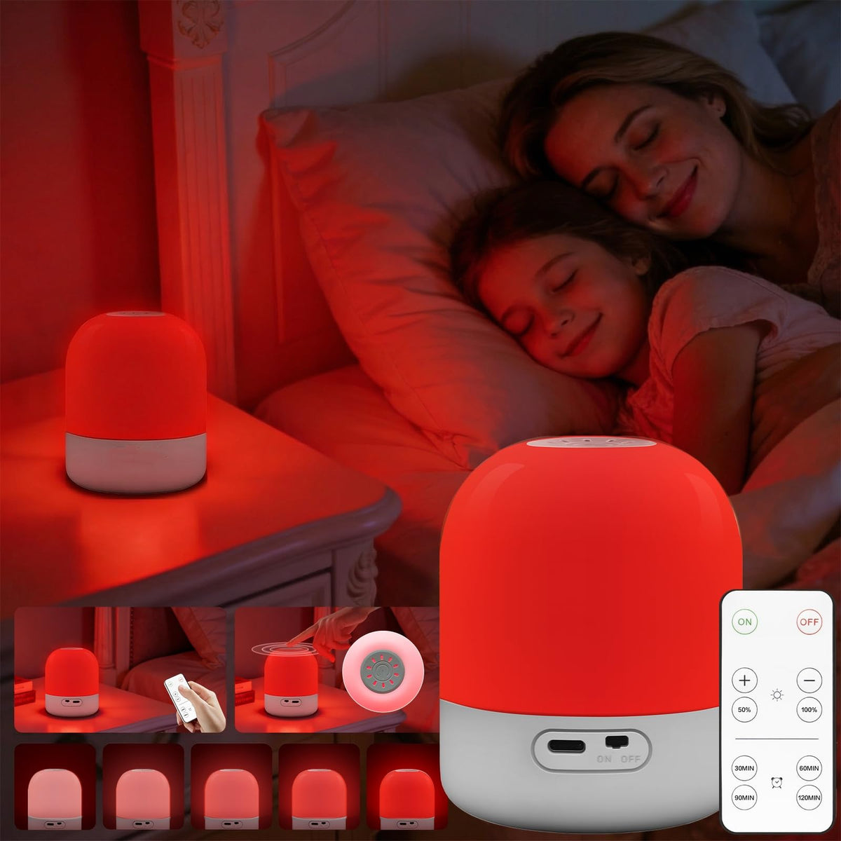 BoRccdit vista frontal de la lámpara roja con luz uniforme y diseño compacto