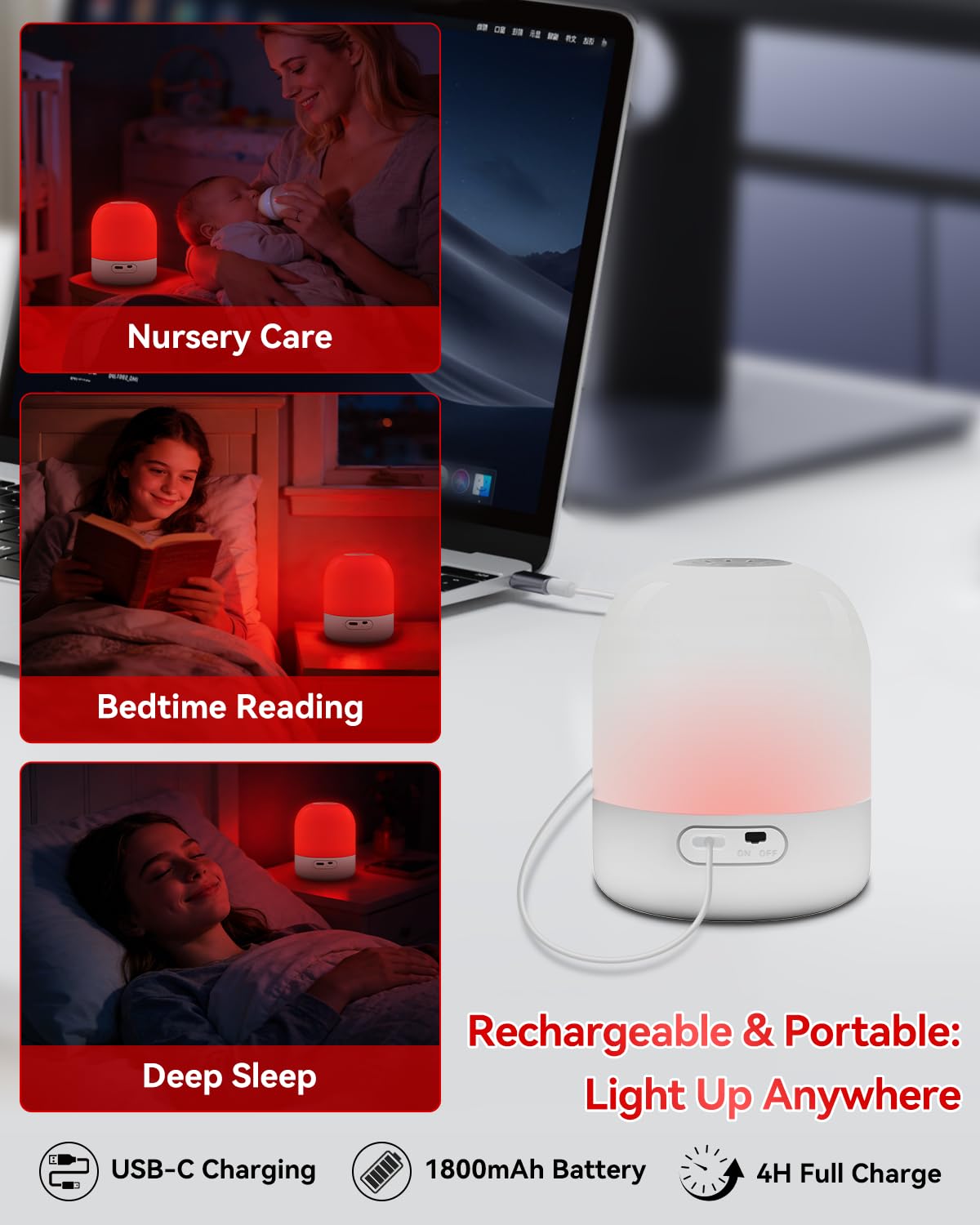 BoRccdit luz roja en habitación de bebé crea ambiente calmado para revisiones nocturnas