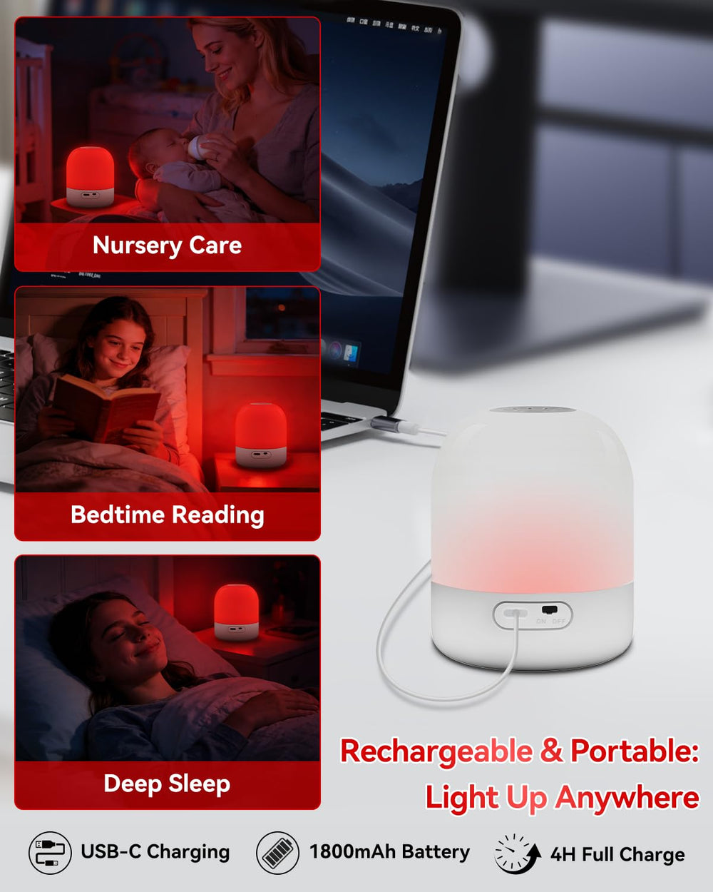 BoRccdit luz roja en habitación de bebé crea ambiente calmado para revisiones nocturnas