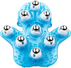 Boseen imagen frontal del masajeador azul mostrando forma de palma y portabilidad
