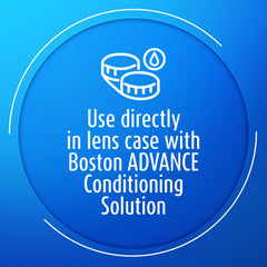 Boston en uso dentro de estuche de lentes ilustrando limpieza durante desinfección