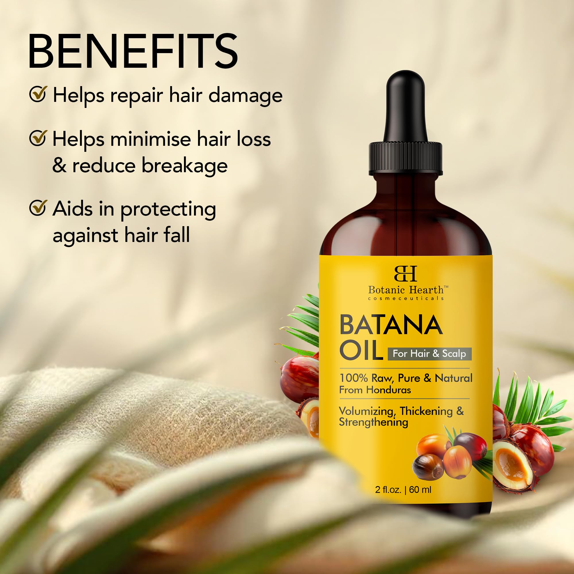 Botanic Hearth Batana Oil textura oleosa ligera que facilita absorción rápida