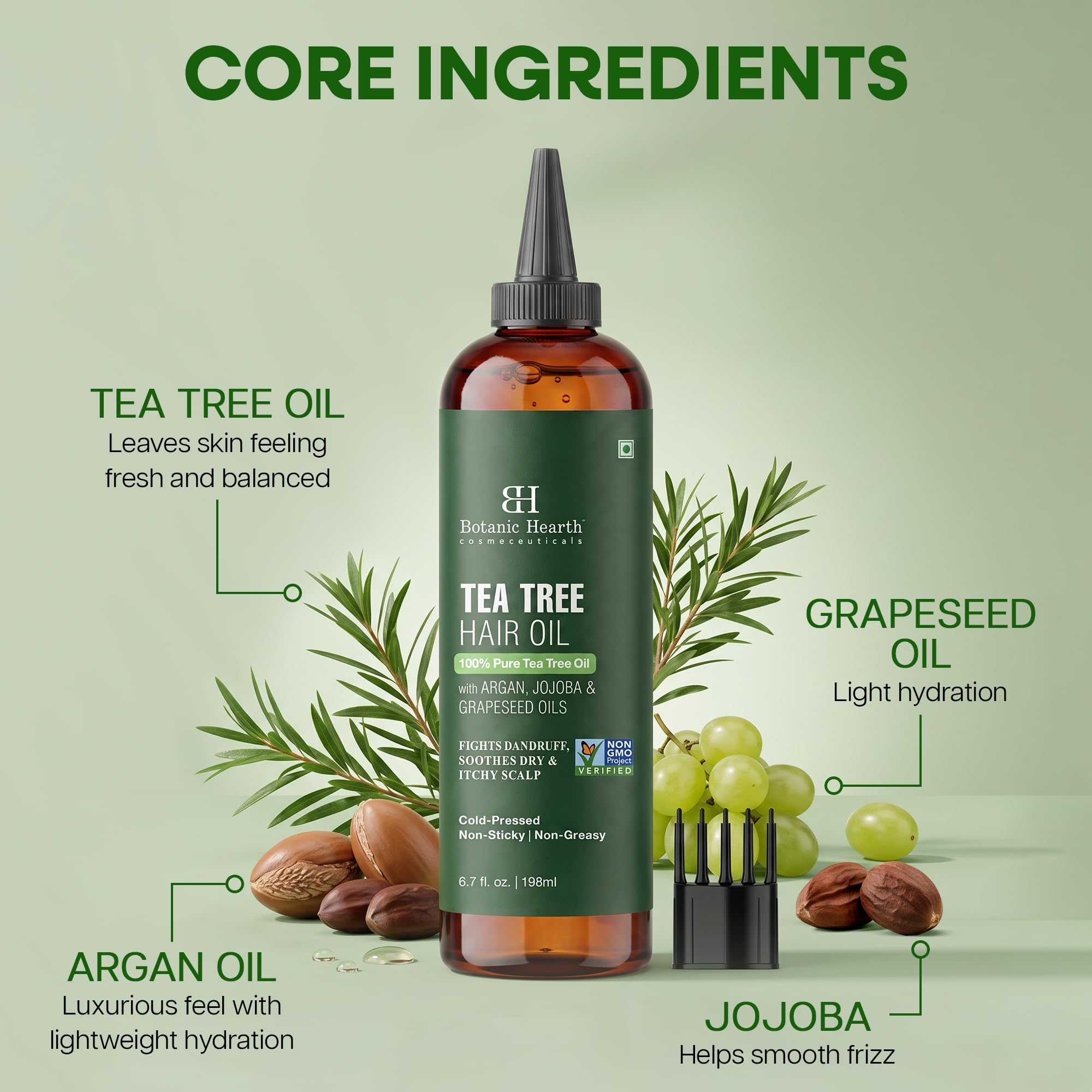 Botanic Hearth gotas de aceite en mano mostrando textura ligera