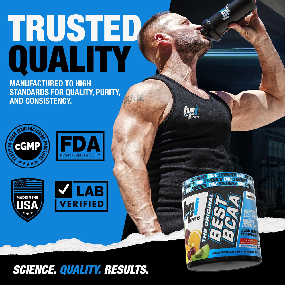 Cucharita con una porción de Best BCAA de BPI Sports que muestra tamaño del servicio