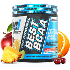 BPI Sports envase frontal Best BCAA Fruit Punch mostrando etiqueta y brillo