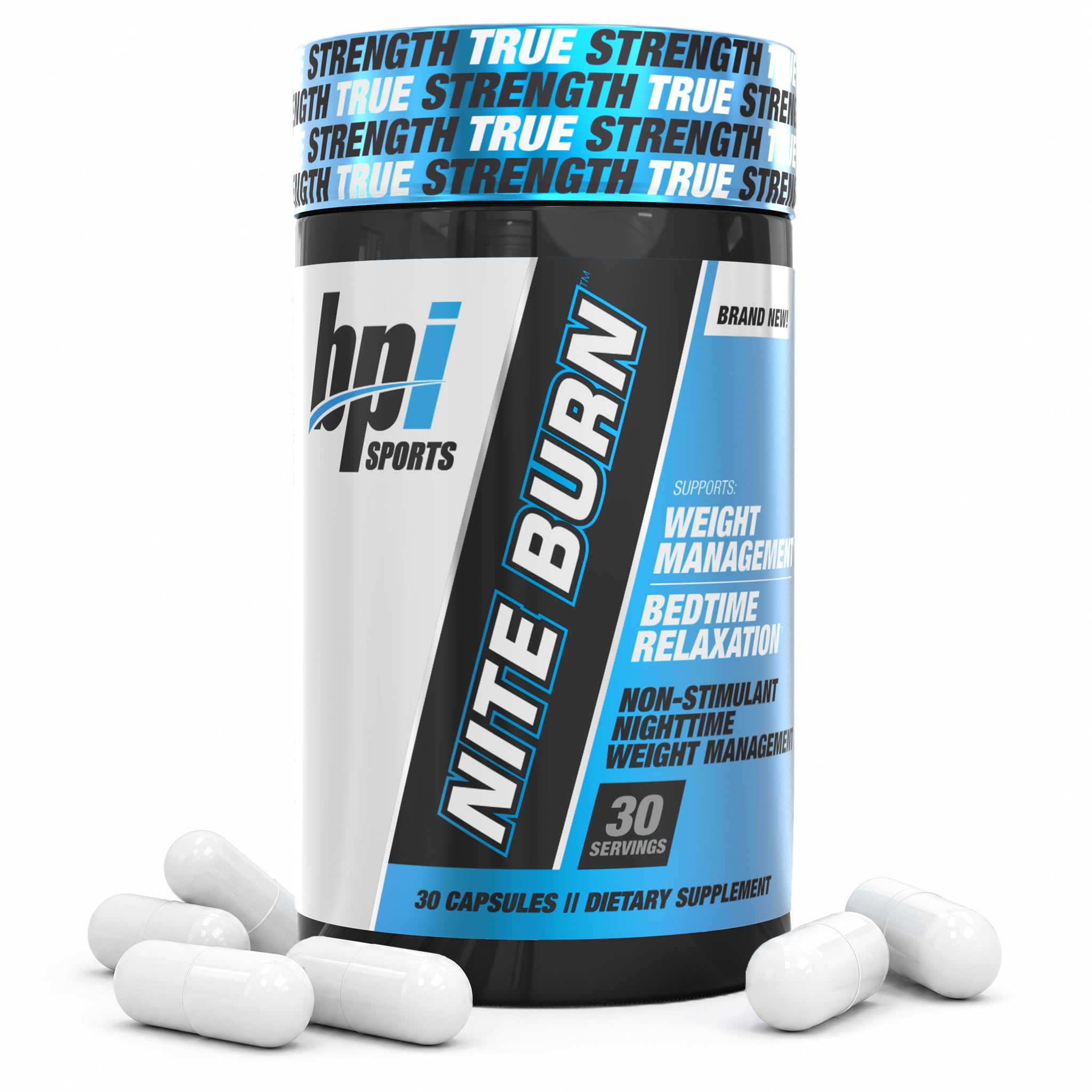 BPI Sports frasco Nite Burn frente mostrando etiqueta y beneficio sueño reparador