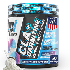 BPI Sports envase frontal que muestra 50 servicios y sabor Snow Cone, fácil reconocimiento