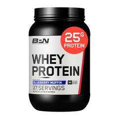 BARE PERFORMANCE NUTRITION frasco frontal mostrando sabor Blueberry Muffin y conveniencia