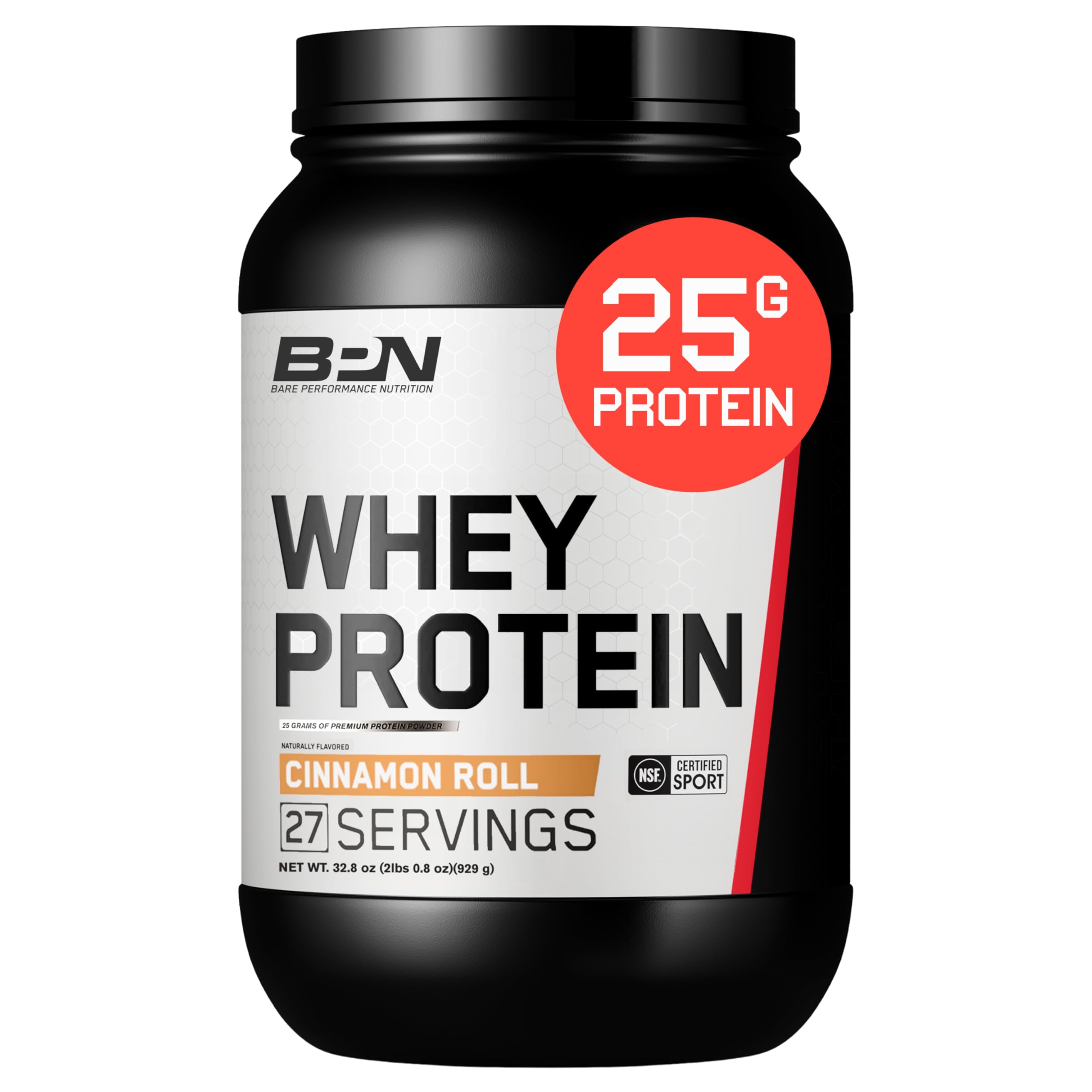 BARE PERFORMANCE NUTRITION envase frontal Cinnamon Roll mostrando etiqueta y tamaño