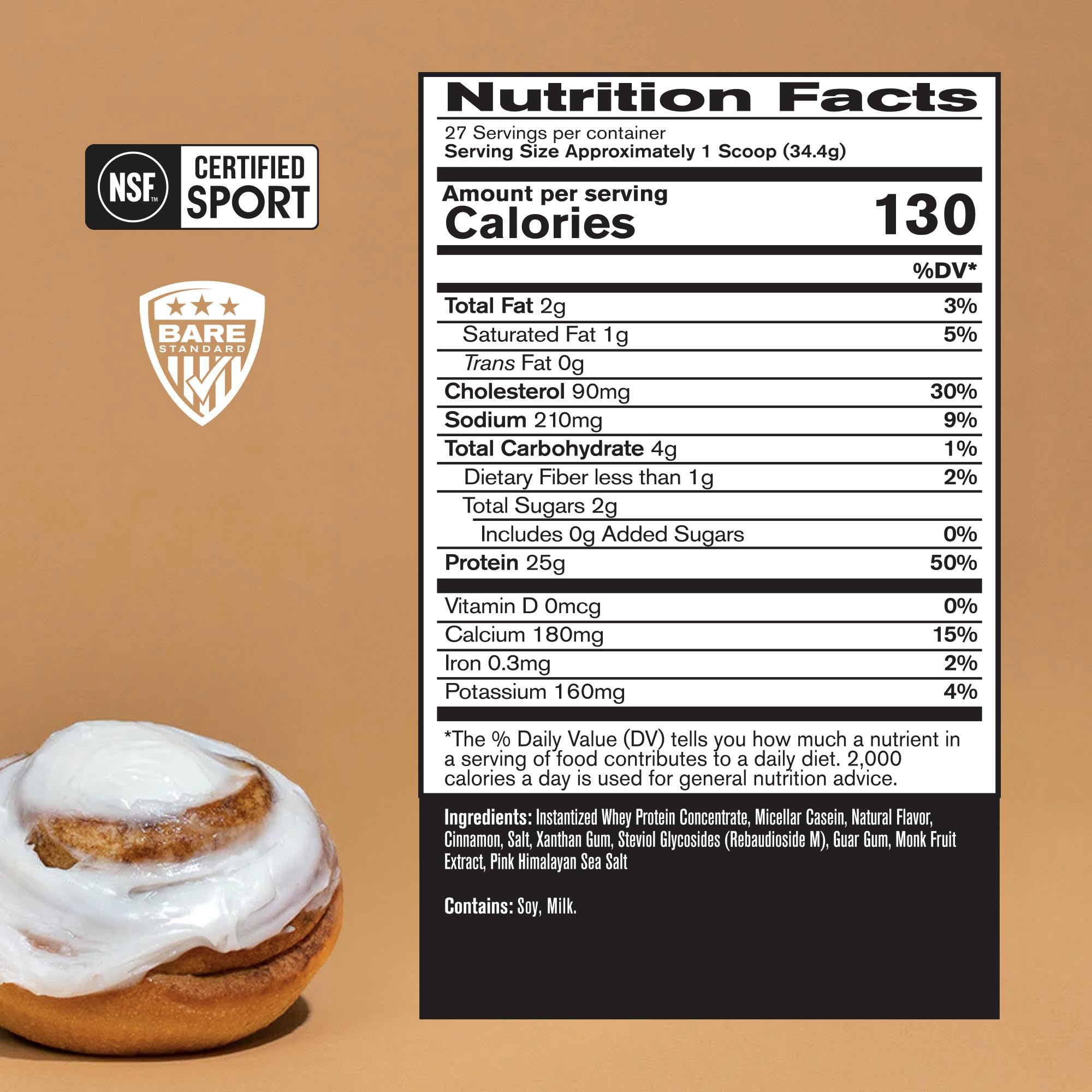 BARE PERFORMANCE NUTRITION textura del polvo Cinnamon Roll mezcla homogénea y cremosa