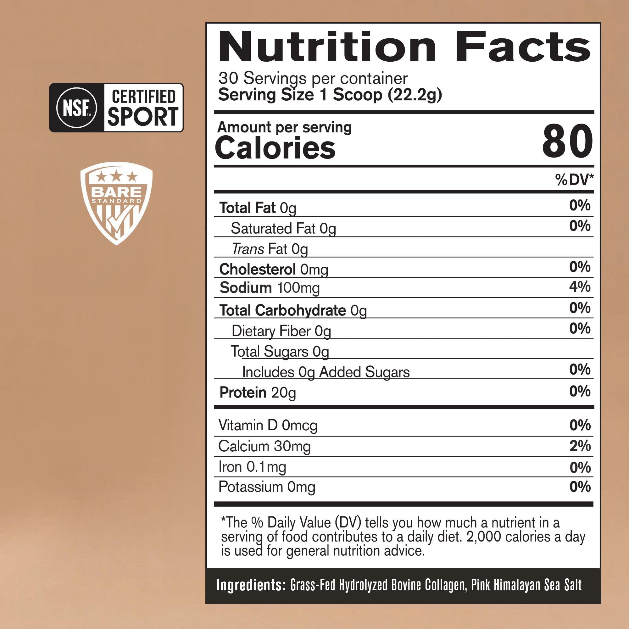 BARE PERFORMANCE NUTRITION textura del polvo de colágeno, mezcla rápida