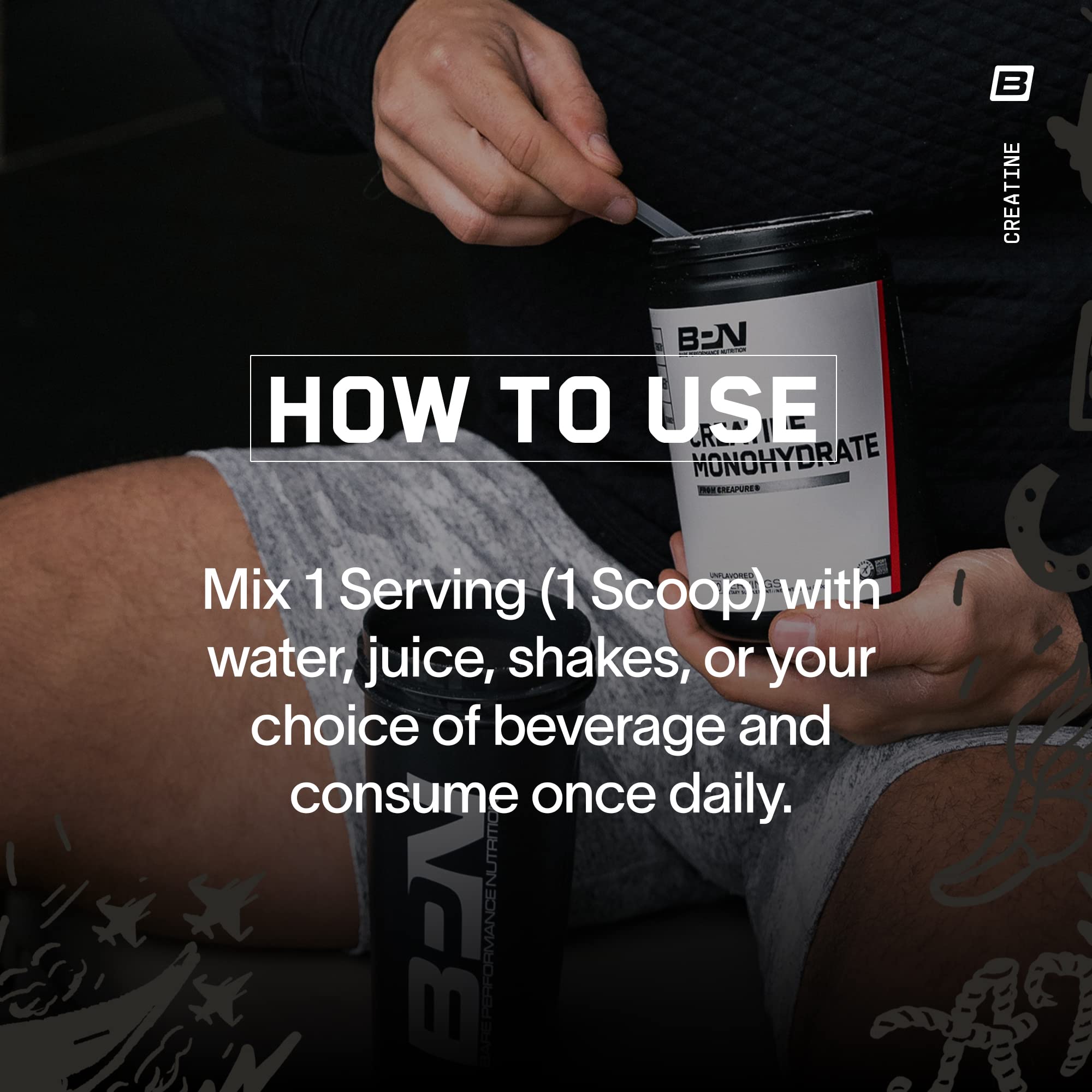 BARE PERFORMANCE NUTRITION cuchara con 5 g Creapure, medida precisa por porción