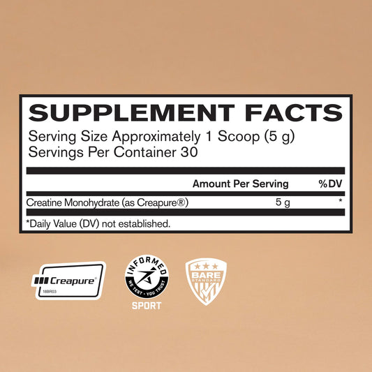 BARE PERFORMANCE NUTRITION textura del polvo Creapure, grano fino para fácil disolución