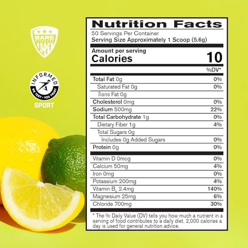BARE PERFORMANCE NUTRITION polvo limón-lima textura visible para mezcla rápida y disolución fácil