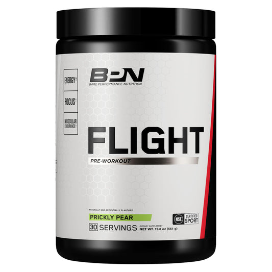 BARE PERFORMANCE NUTRITION Flight frente del envase mostrando etiqueta y beneficios