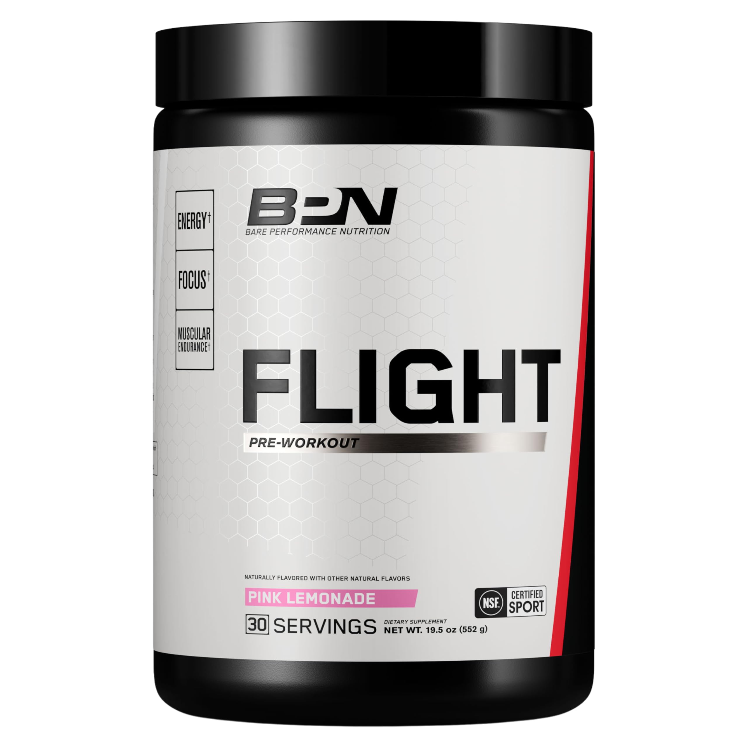 BARE PERFORMANCE NUTRITION Flight envase frontal rosa limón mostrando marca y beneficios
