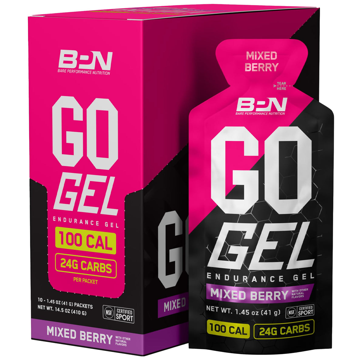 BARE PERFORMANCE NUTRITION paquete frontal muestra 10 sobres beneficios prácticos