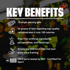 BARE PERFORMANCE NUTRITION sobre abierto mostrando gel, consumo inmediato práctico