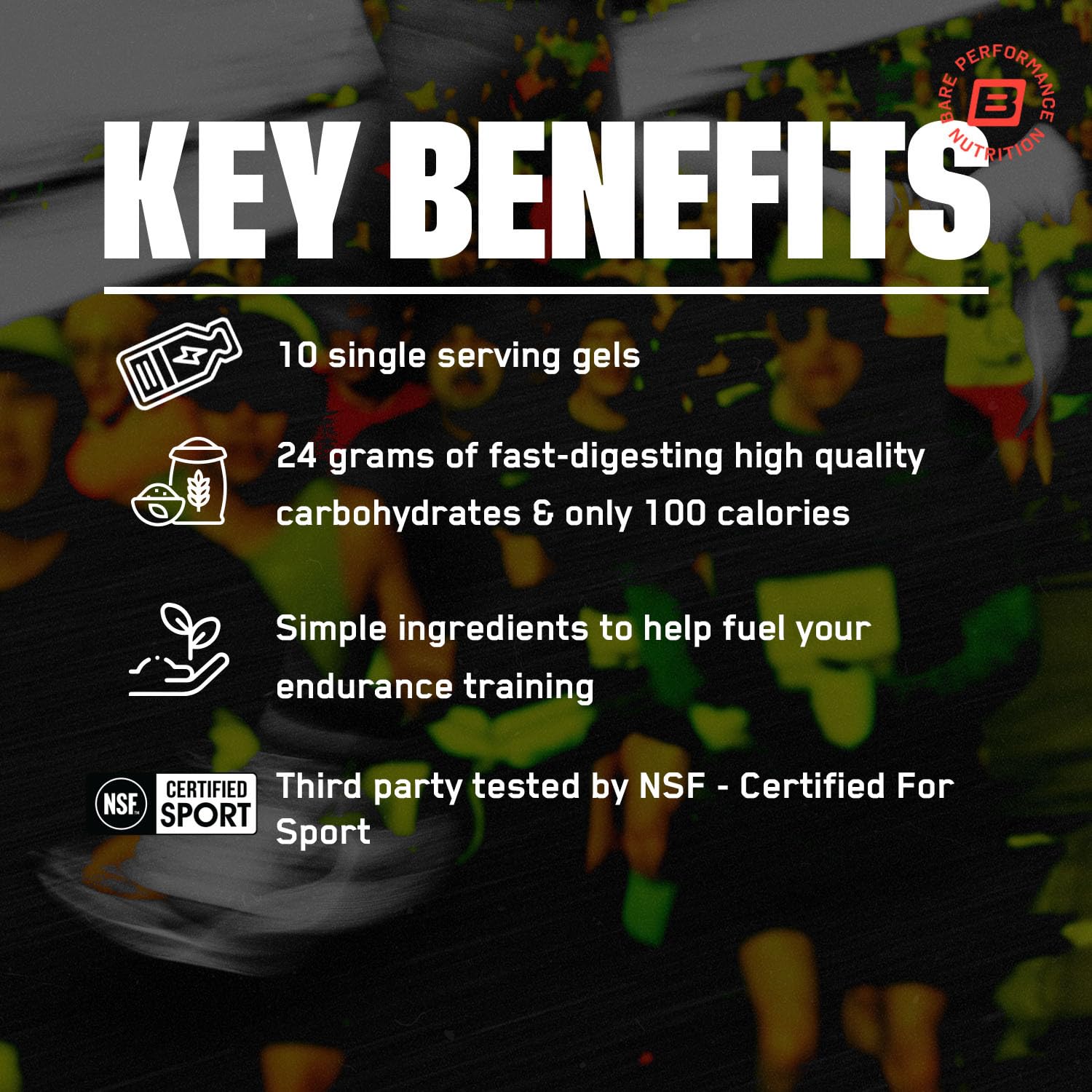 BARE PERFORMANCE NUTRITION sobre abierto con gel ideal para consumo móvil
