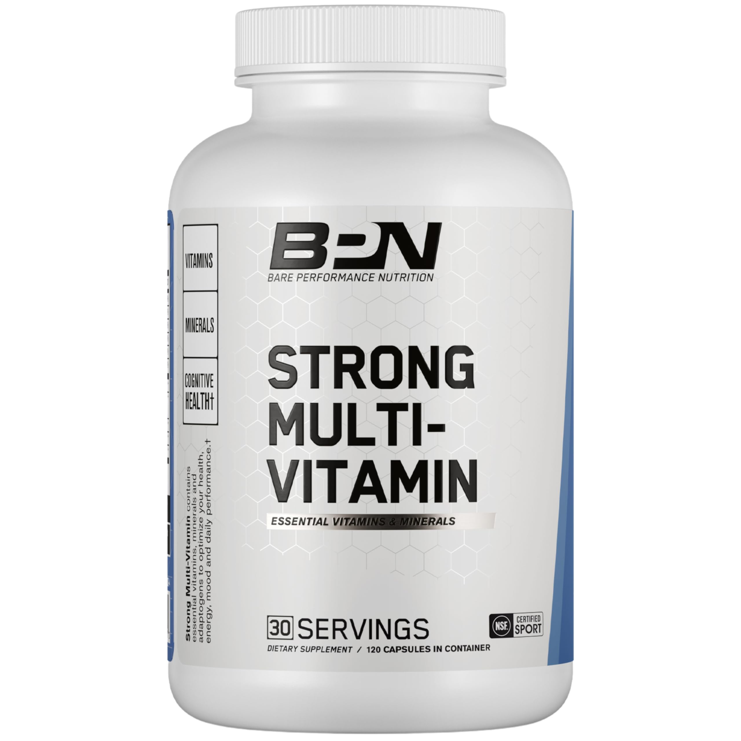 BARE PERFORMANCE NUTRITION frasco frontal mostrando diseño y ventaja de uso diario