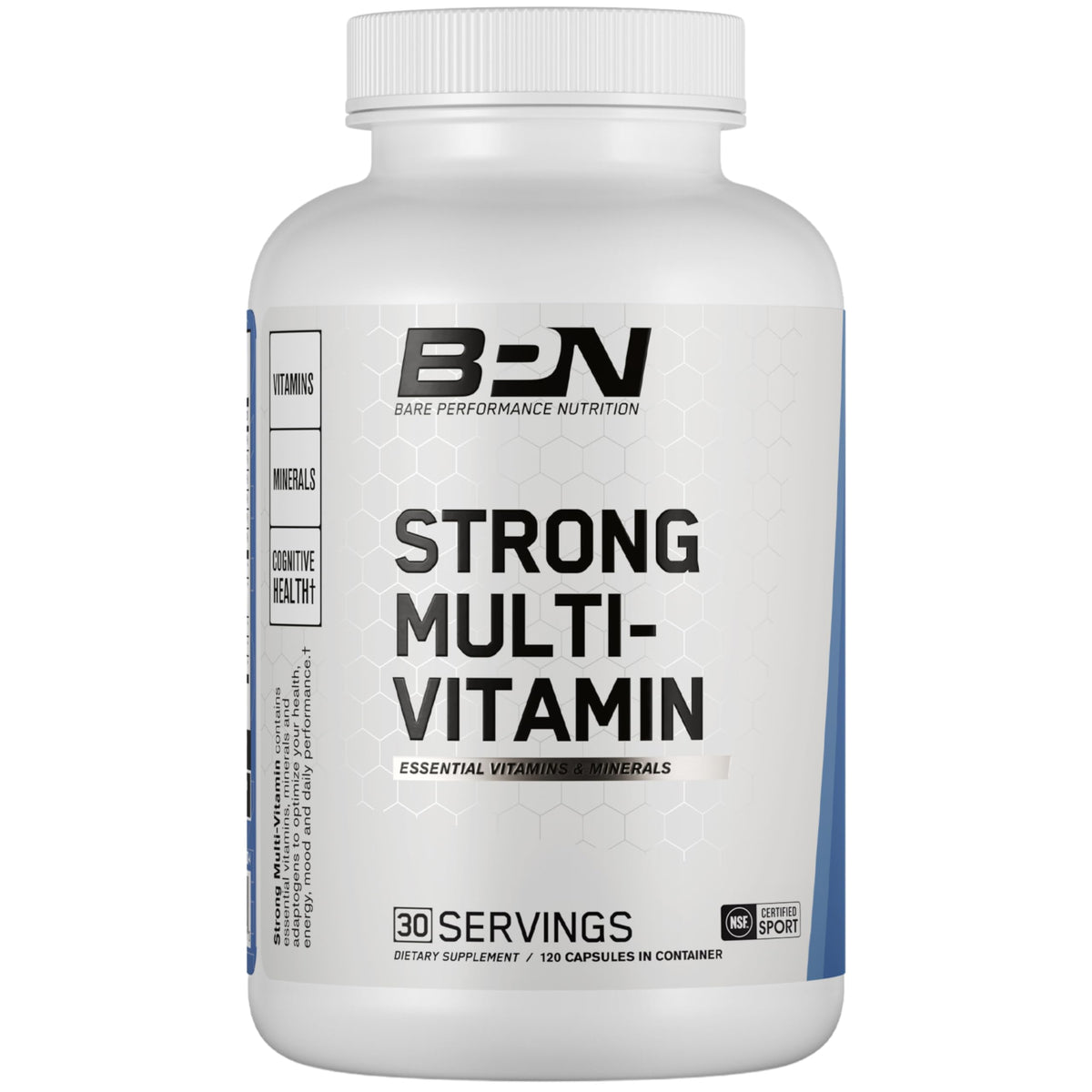 BARE PERFORMANCE NUTRITION frasco frontal mostrando diseño y ventaja de uso diario