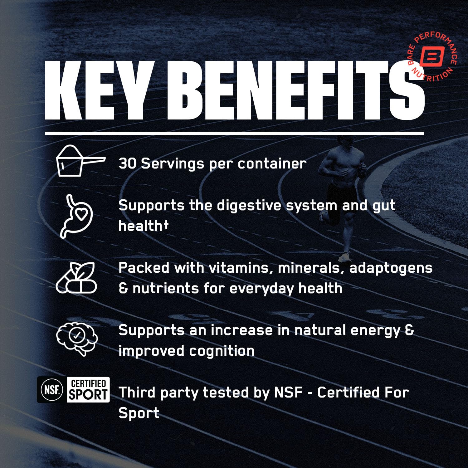 BARE PERFORMANCE NUTRITION cucharada con polvo lista para mezclar y energizar