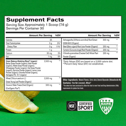 BARE PERFORMANCE NUTRITION textura del polvo Strong Greens, mezcla fina para disolución rápida