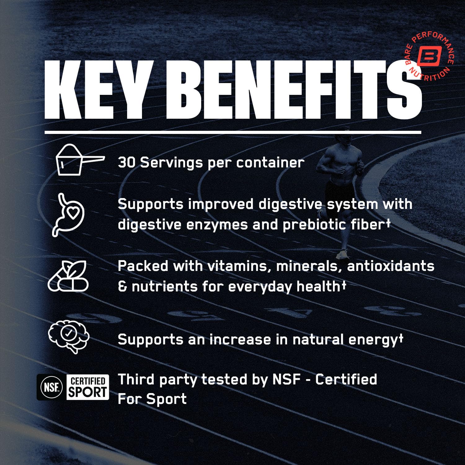 BARE PERFORMANCE NUTRITION cucharada con polvo indicando porción exacta