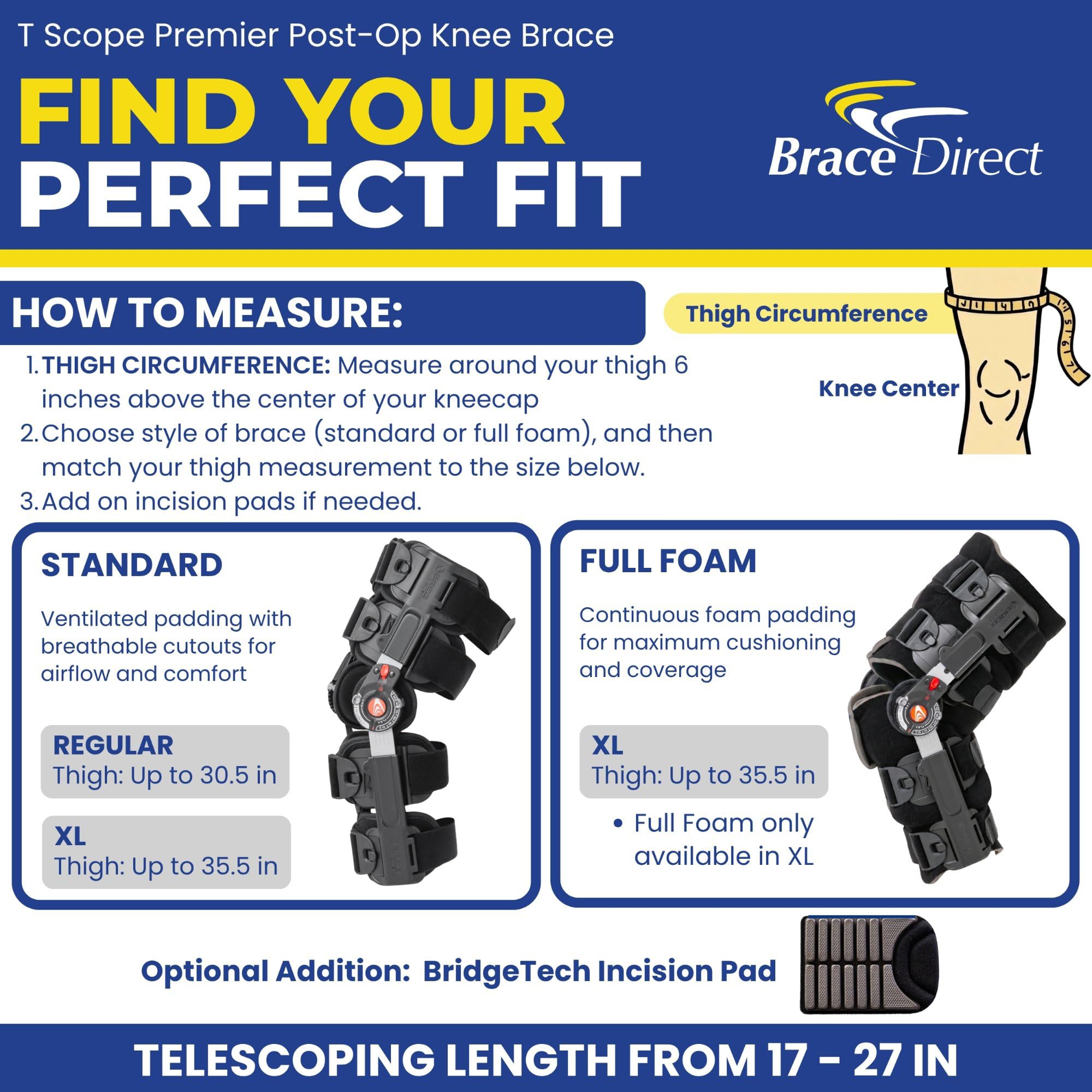Brace Direct Breg T Scope Premier bisagra telescópica que ofrece control de ROM