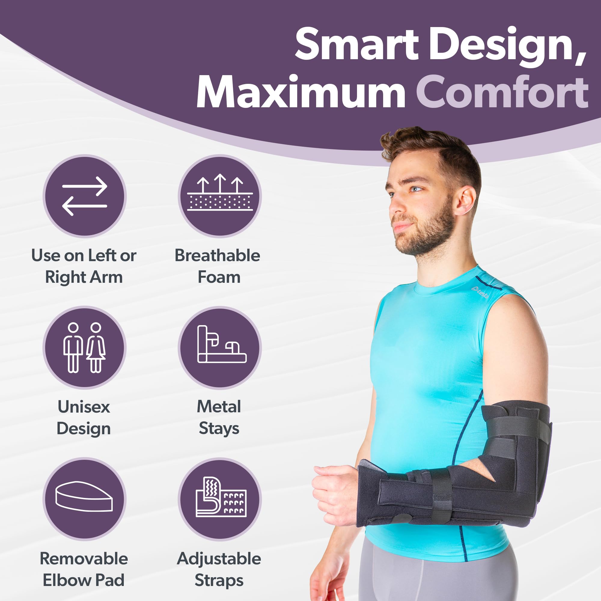BraceAbility comparación de tamaño junto a un brazo para referencia de escala