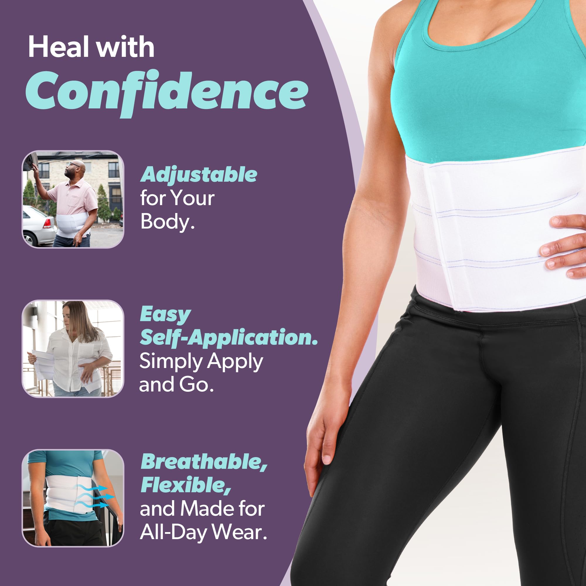 BraceAbility faja 3XL junto a una cinta métrica mostrando la escala y talla plus