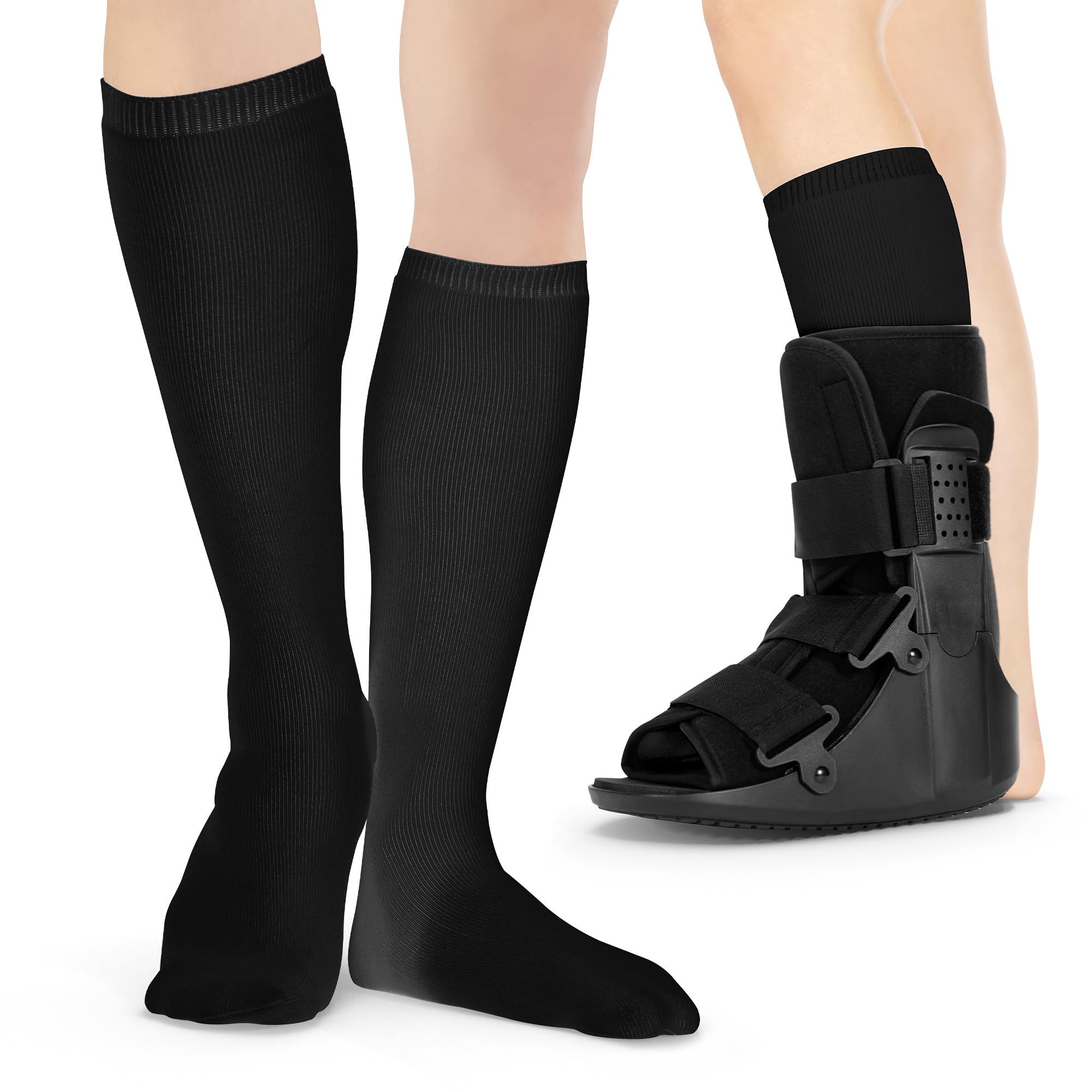 BraceAbility empaque frontal mostrando el par negro y comodidad inmediata