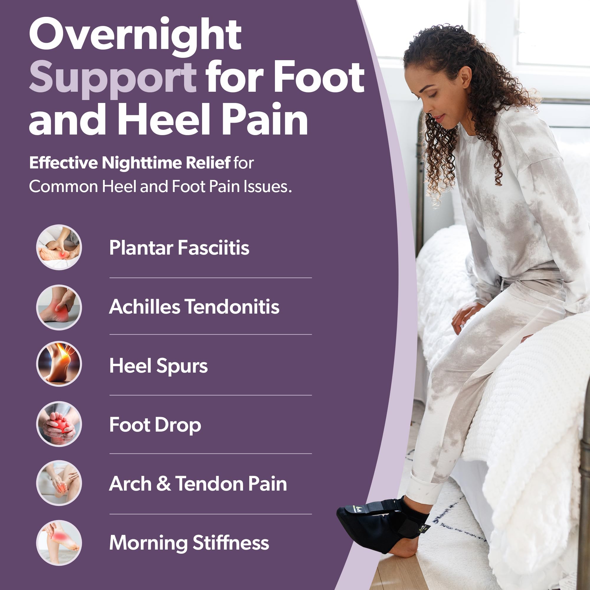 BraceAbility media en uso mientras duerme para estirar fascia plantar