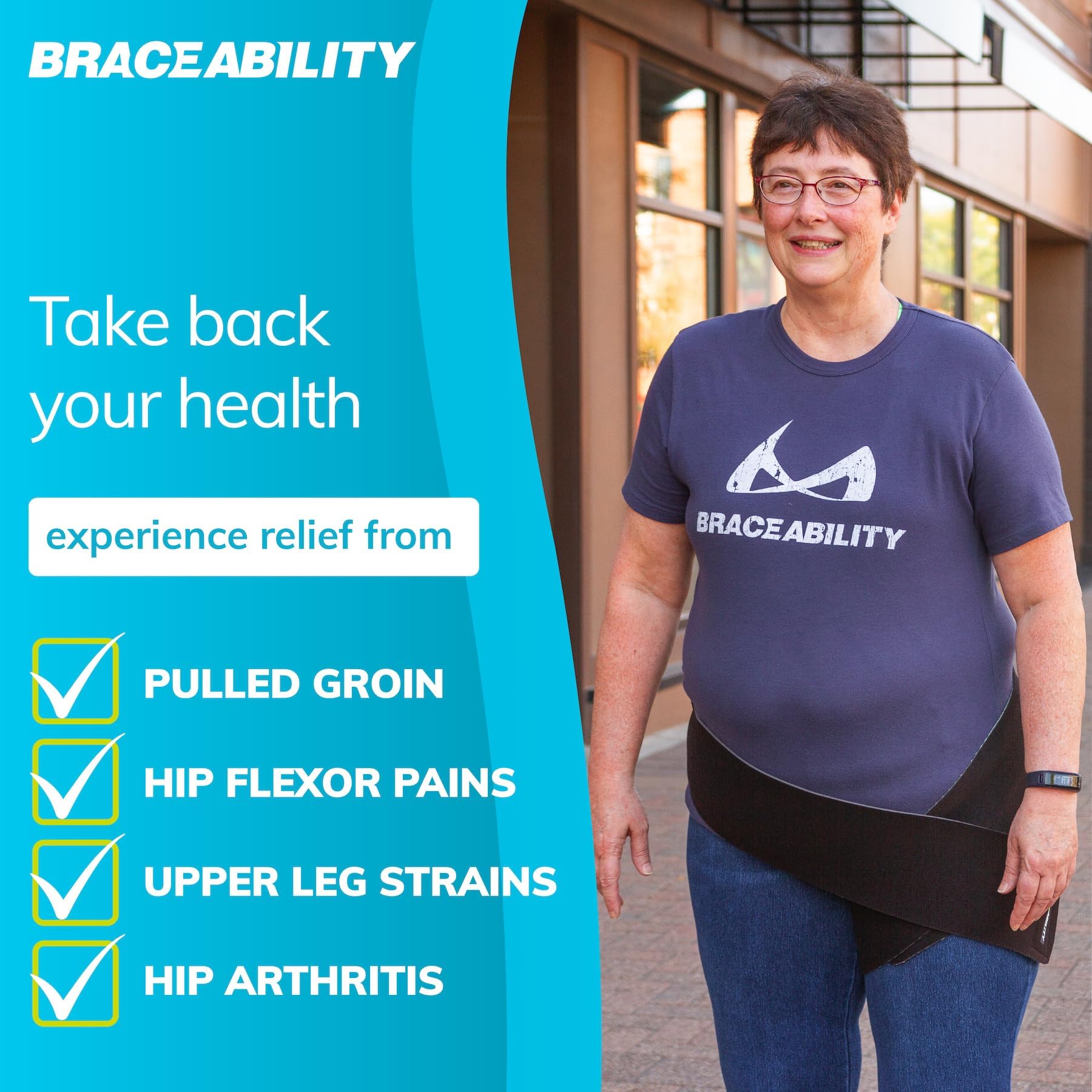 BraceAbility etiqueta y material que indican durabilidad y transpirabilidad