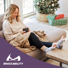 BraceAbility etiqueta con talla y material, guía visual de ajuste