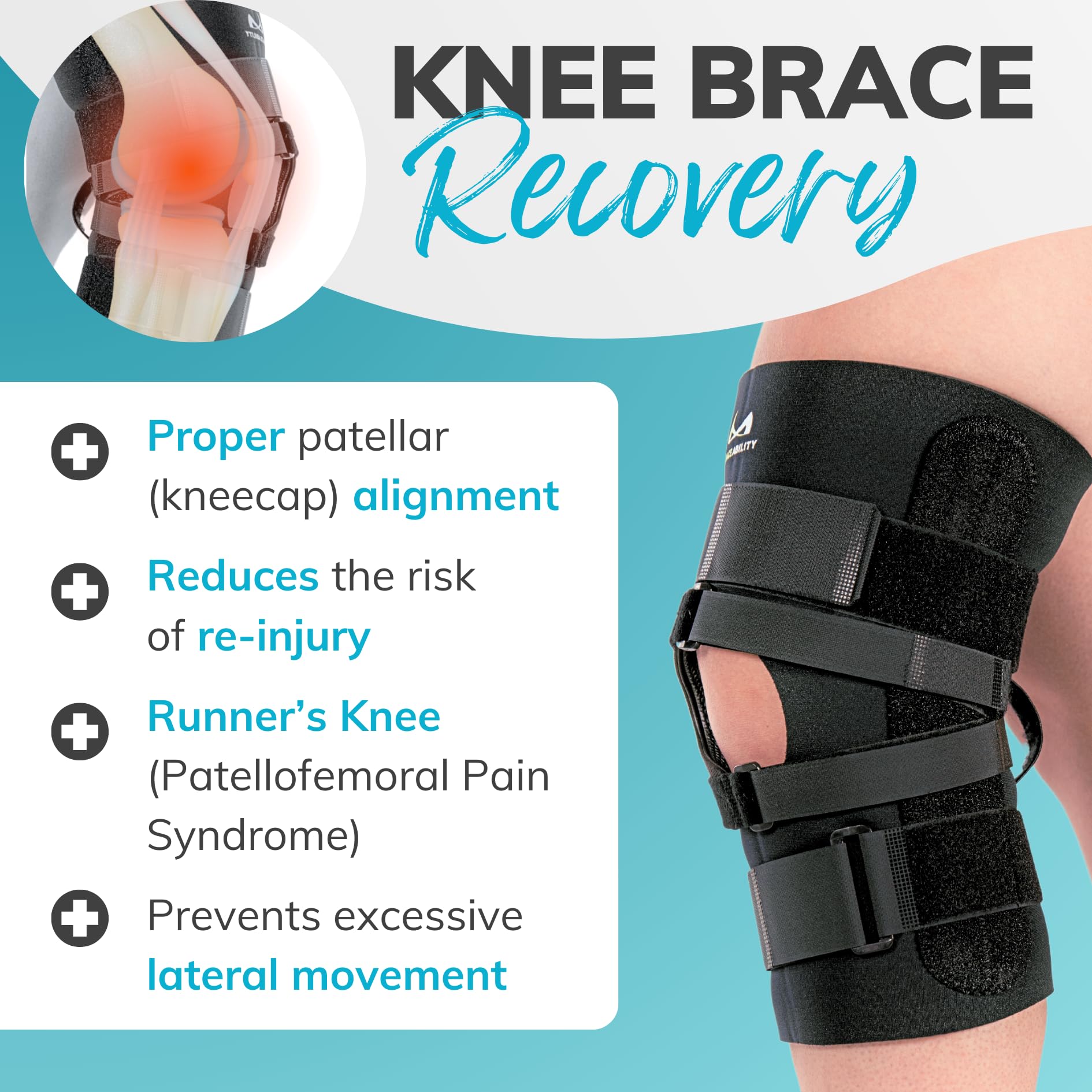 BraceAbility abertura peripatelar visible que reduce presión directa sobre la patela