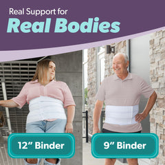 BraceAbility vista lateral de la faja ajustada que reduce movimiento de la pared abdominal